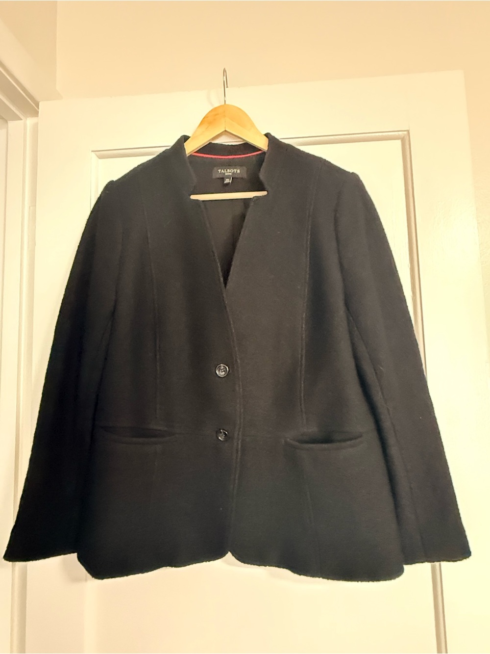 Talbots Black Wool-Blend Notchless Two-Button Blazer